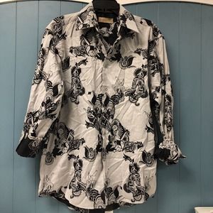 Vintage Portofino Shirt‎ Mens M Medium Black Floral Double Lined 100% Cotton USA